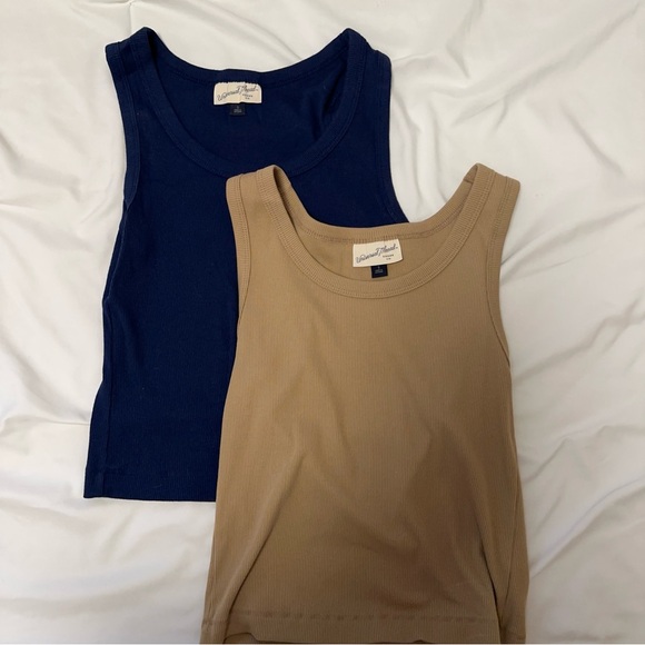 Universal Thread navy blue and tan scoop neck tan tops. - Picture 1 of 6